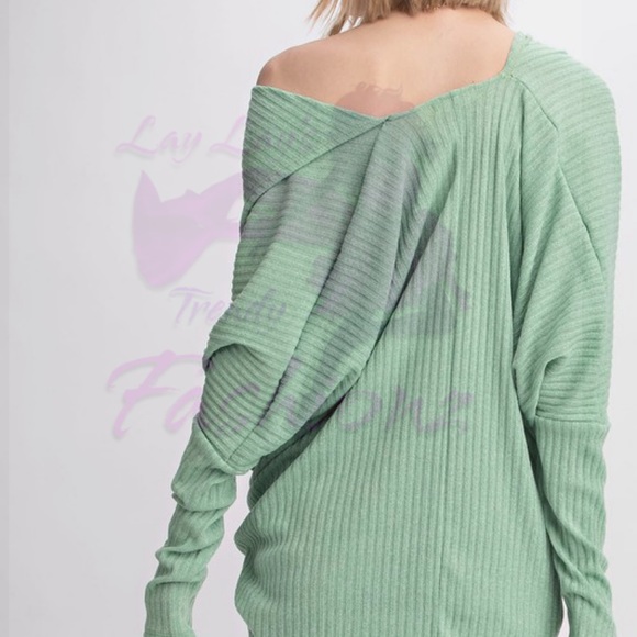 Textured Cowl Off the Shoulder Top- SAGE - Picture 3 of 8